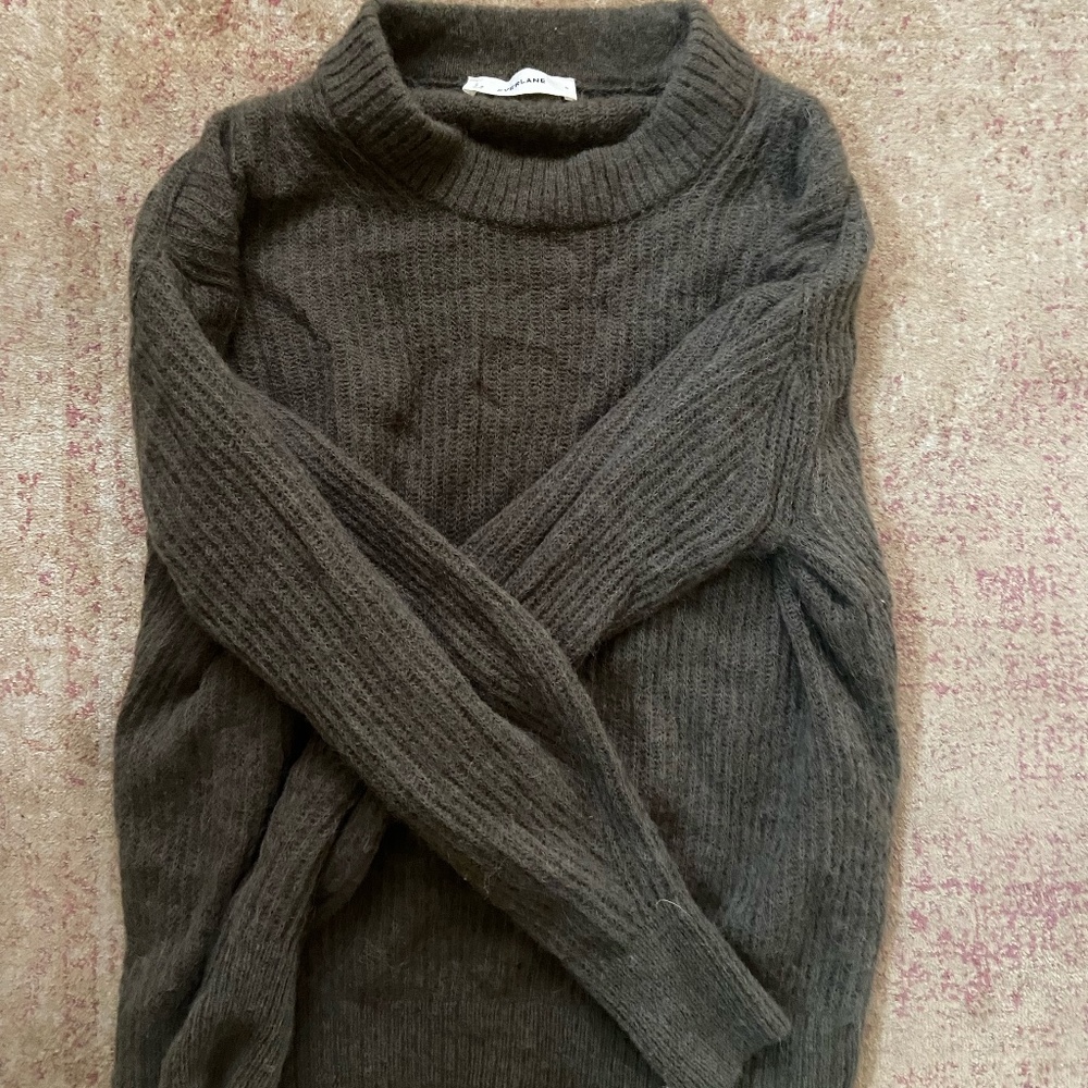 Everlane Green Wool Crewneck Sweater Ribbed Knit Size S